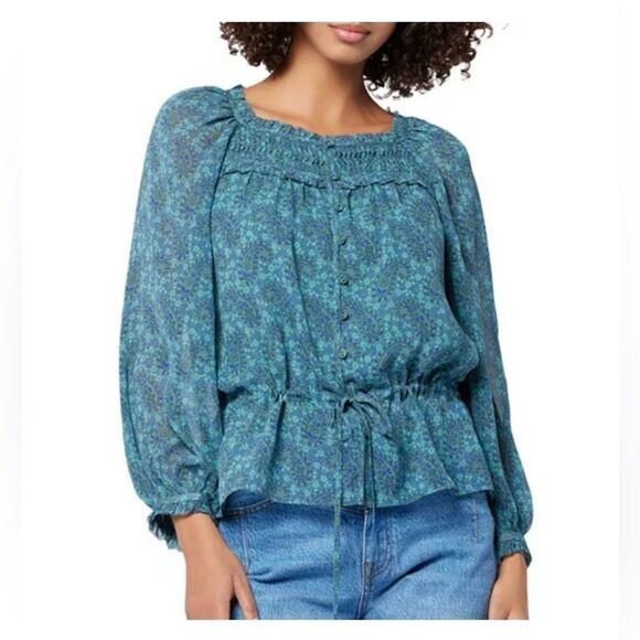 Joie Women's Size 1X Green Blue Pine 100% Silk Asseline Long Sleeve Blouse Top - Picture 13 of 13